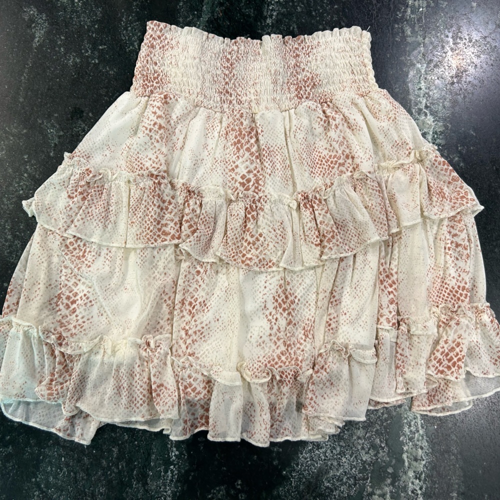 Altar'd State Cream and Brown Patterned Skirt